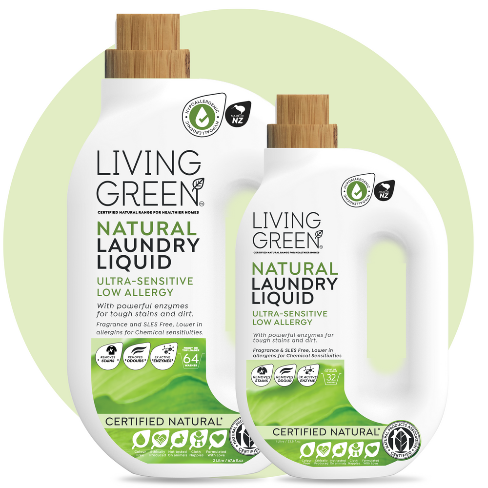 Certified Natural Ultra Sensitive, Low Allergy Laundry Liquid is Ultra Sensitive low allergy, and fragrance-free for people who have sensitive skin, allergies, and chemical sensitivities. Effective and powerful, with natural enzymes designed to leave your clothes fresh and clean. While being gentle on clothes and skin. Free from any fragrances and essential oils Made from non-toxic plant and mineral biodegradable ingredients. Greywater and septic tank safe. No added dyes or harsh synthetic chemicals