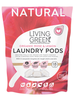 Living Green Natural Laundry Pods, Rose + Lemon, 18 Pack